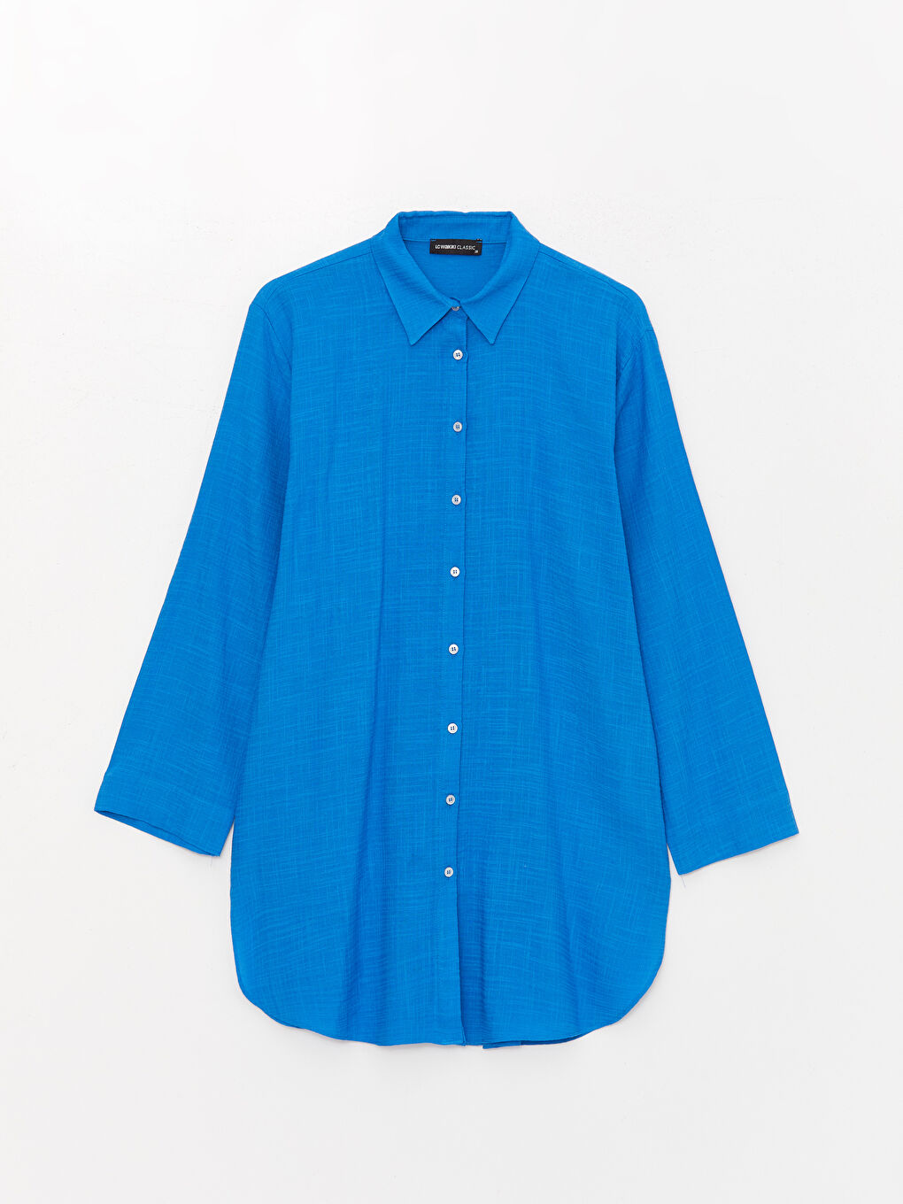 Mavi Düz Uzun Kollu Kadın Gömlek Tunik-5