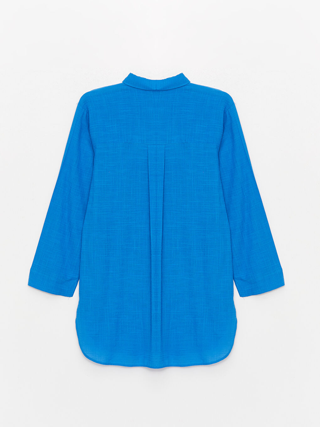 Mavi Düz Uzun Kollu Kadın Gömlek Tunik-6