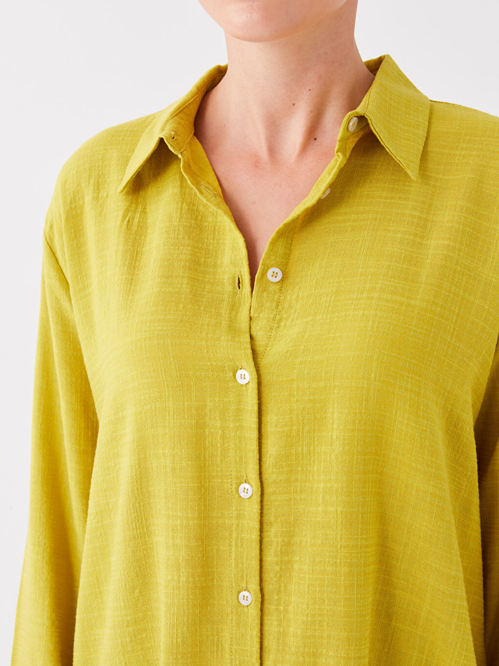 Yeşil Düz Uzun Kollu Kadın Gömlek Tunik-3