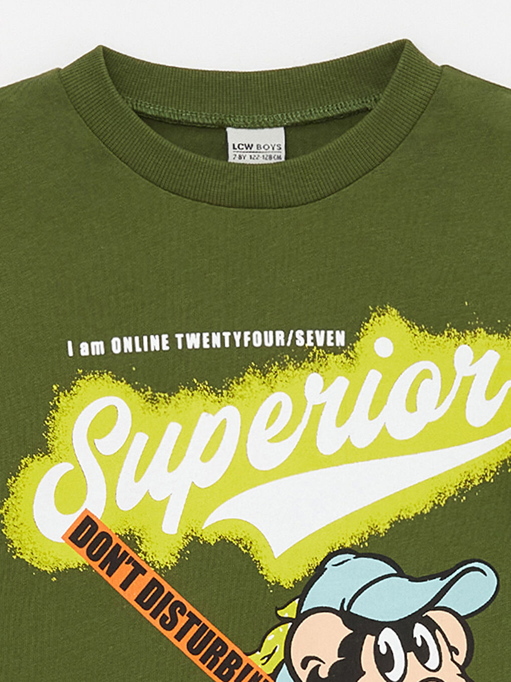 Yeşil Bisiklet Yaka Nostaljik Maymun Baskılı Kısa Kollu Erkek Çocuk Tişört-2