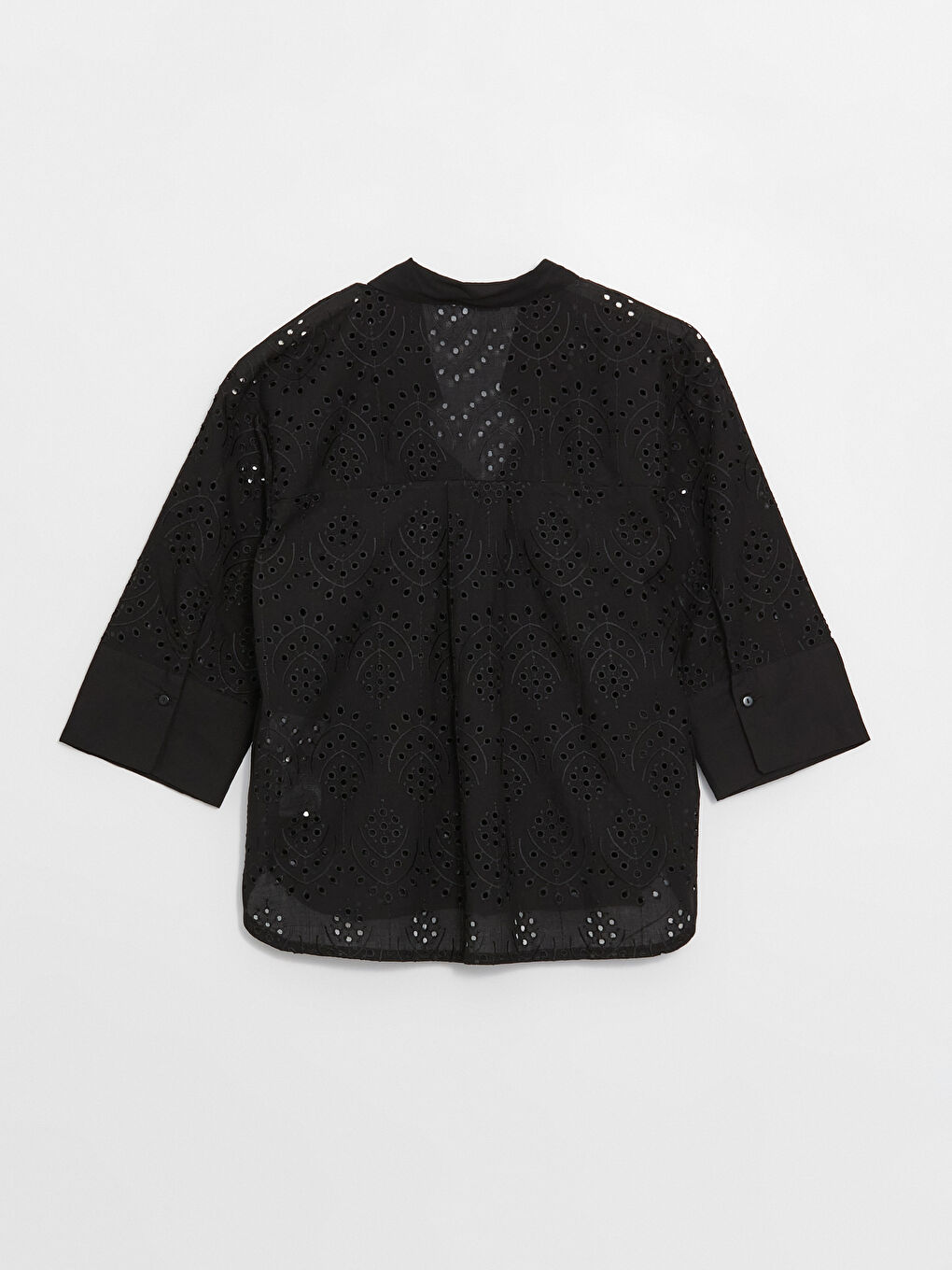 Siyah Kendinden Desenli Uzun Kollu Oversize Kadın Gömlek-6