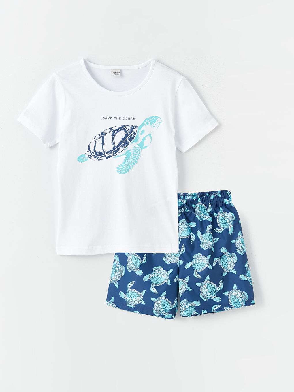 Bicycle Collar Printed Boy's T-Shirt and Swim Shorts -S3L394Z4-LSJ