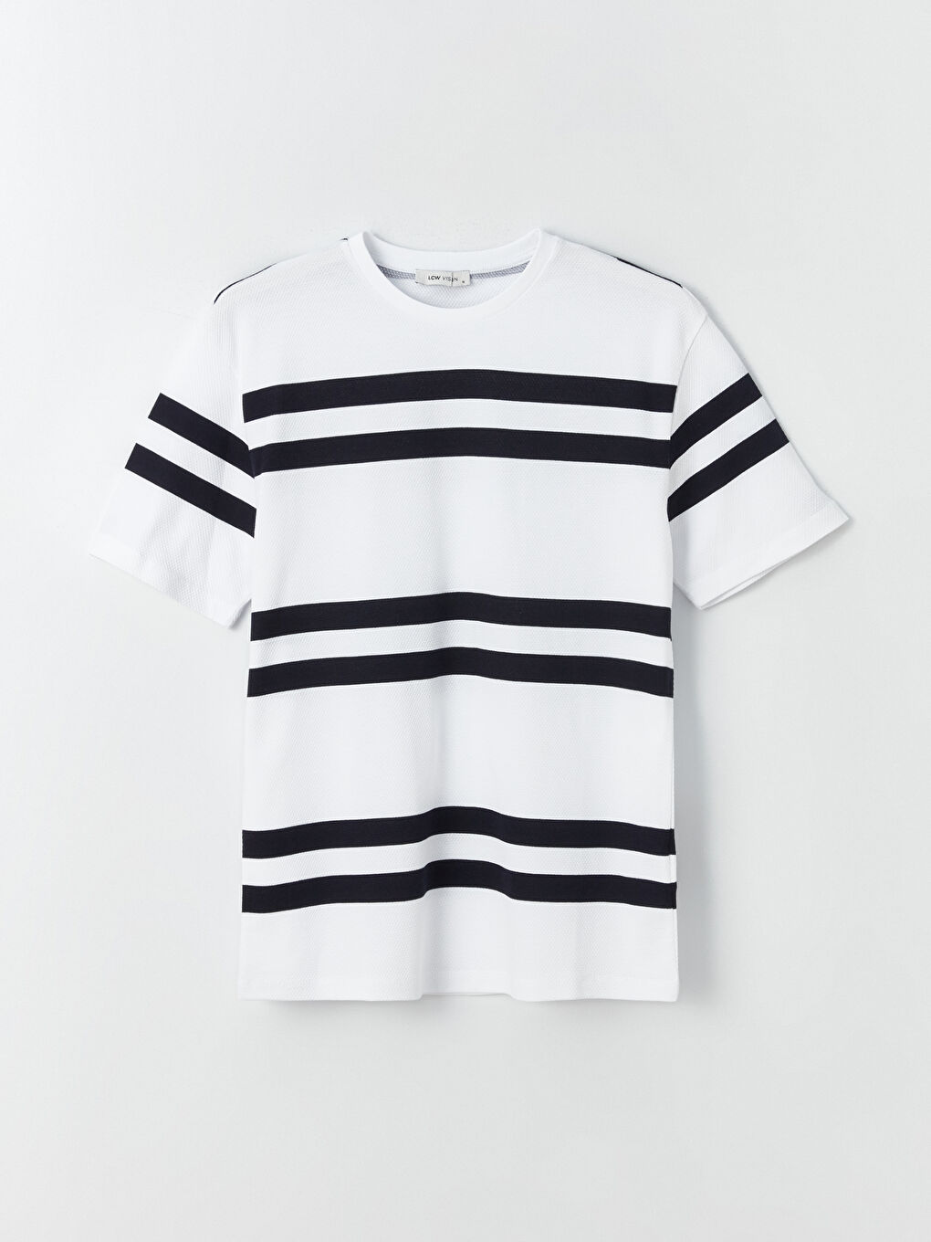 Beyaz Bisiklet Yaka Kısa Kollu Çizgili Erkek Tişört-5