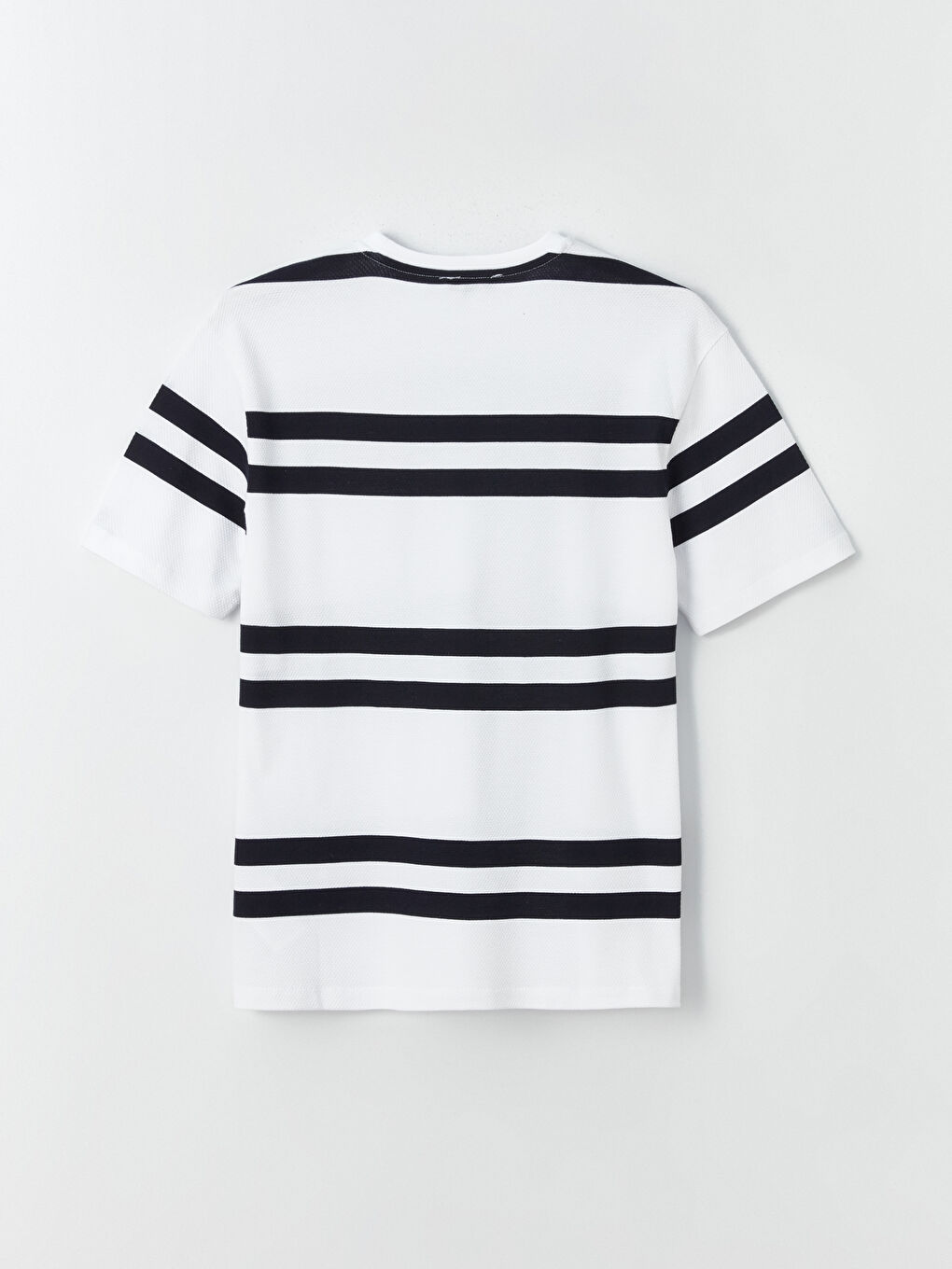 Beyaz Bisiklet Yaka Kısa Kollu Çizgili Erkek Tişört-6