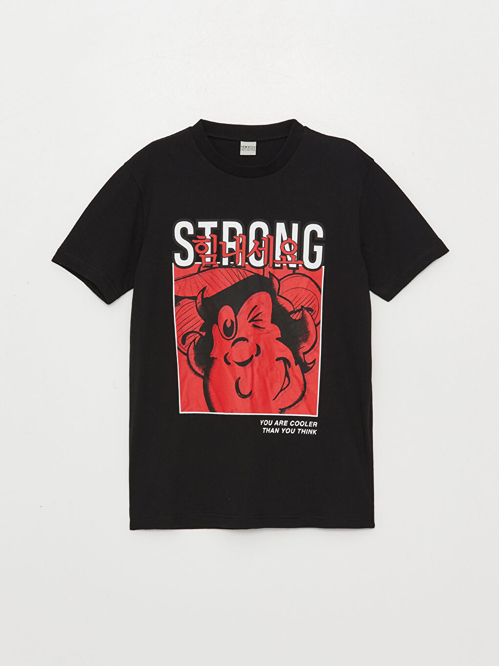 Siyah Bisiklet Yaka Nostaljik Maymun Baskılı Kısa Kollu Erkek Çocuk Tişört