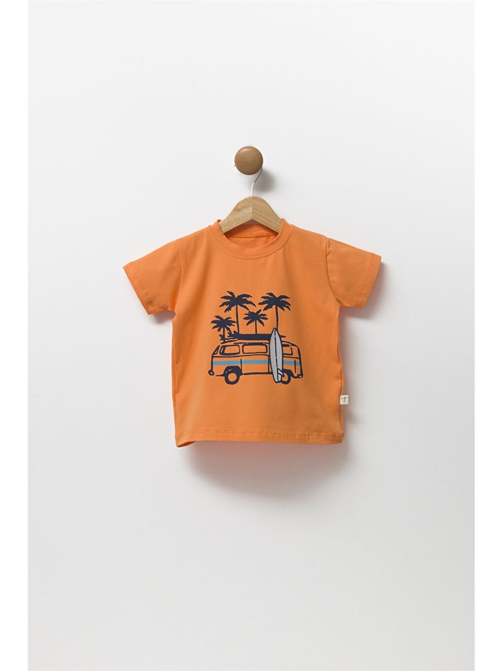 Turuncu Bisiklet Yaka Kısa Kollu Baskılı Erkek Bebek Tişört-1