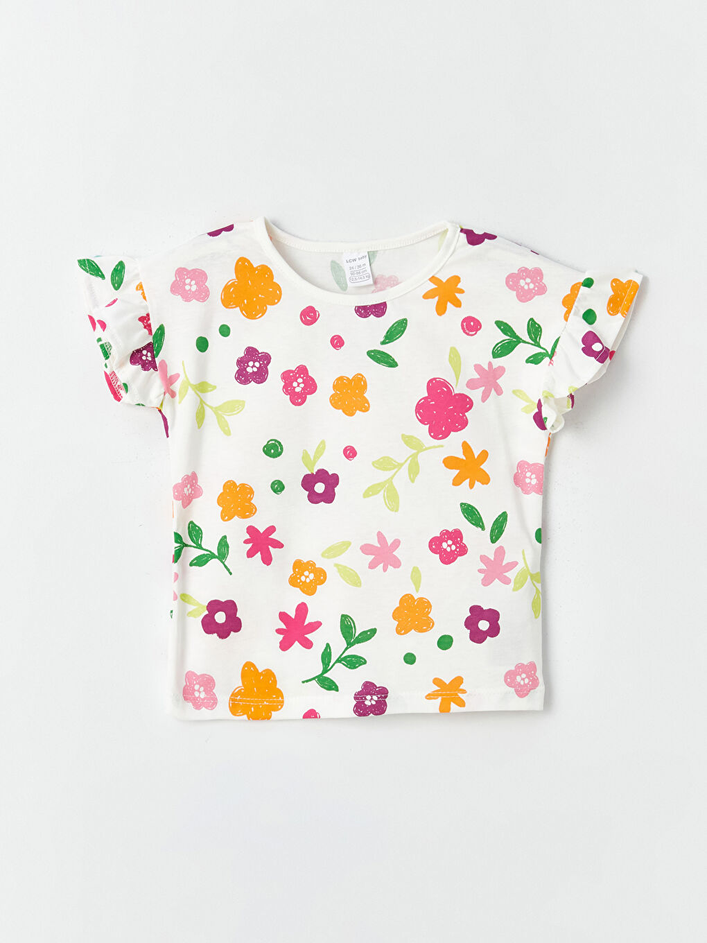 Ekru Bisiklet Yaka Kısa Kollu Kız Bebek Tişört 2'li-1