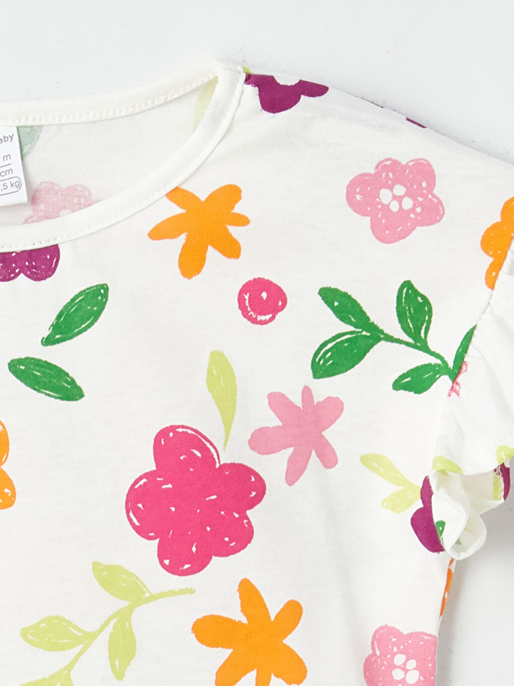 Ekru Bisiklet Yaka Kısa Kollu Kız Bebek Tişört 2'li-2