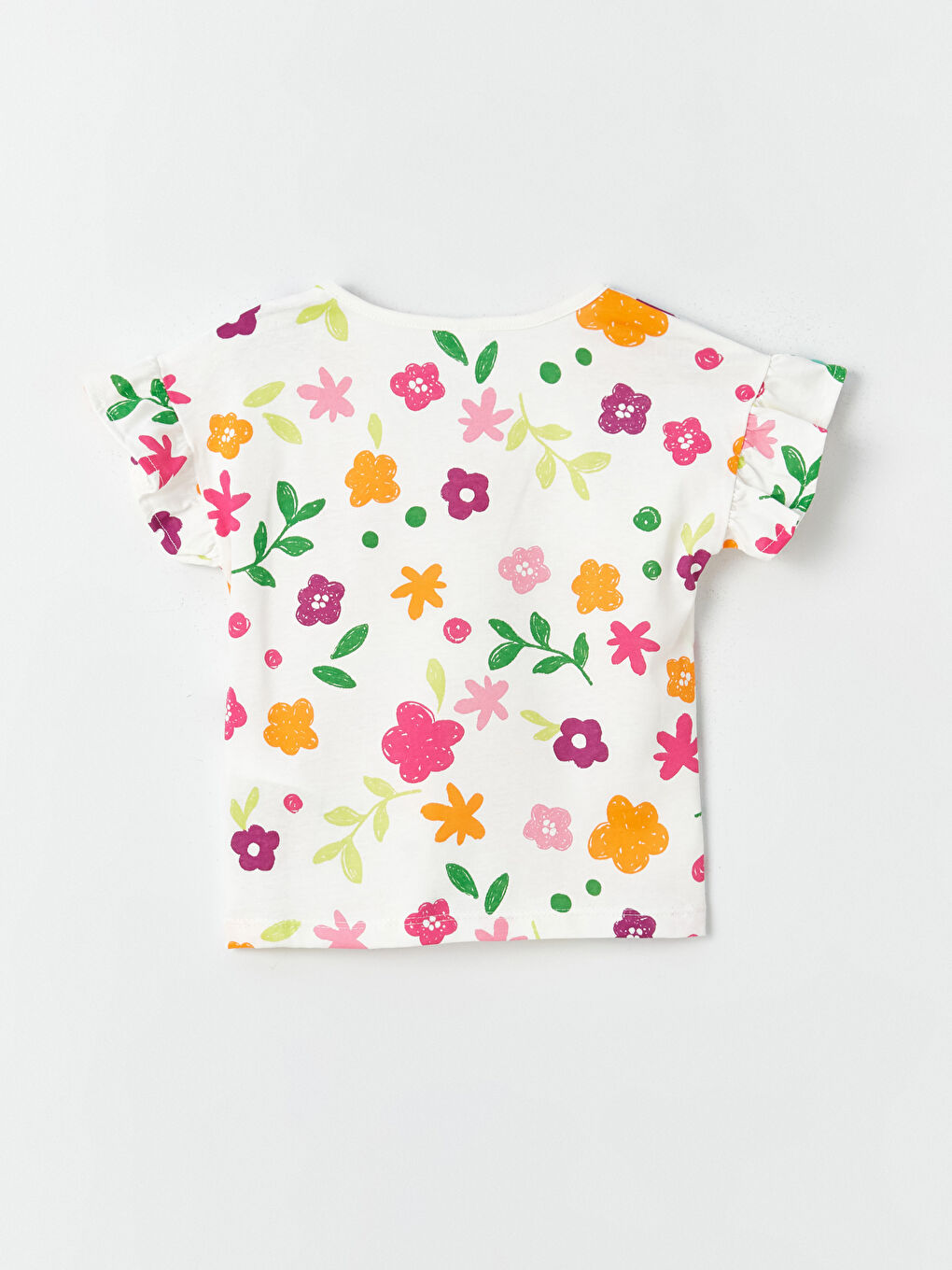 Ekru Bisiklet Yaka Kısa Kollu Kız Bebek Tişört 2'li-3