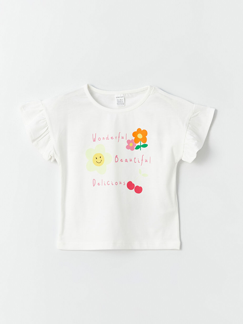 Ekru Bisiklet Yaka Kısa Kollu Kız Bebek Tişört 2'li-4