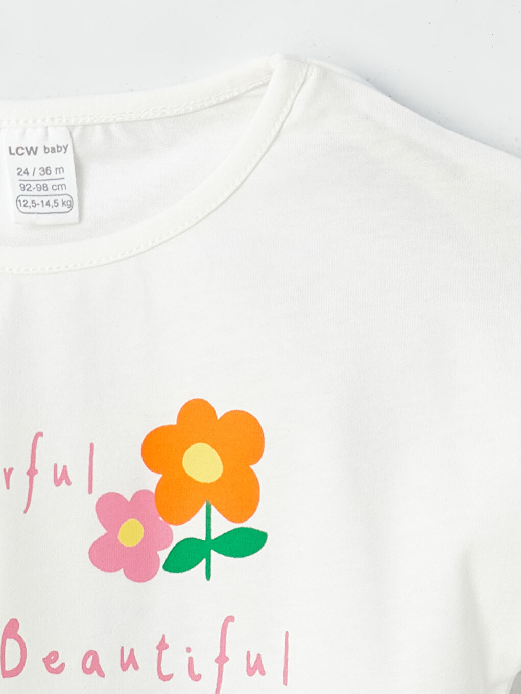 Ekru Bisiklet Yaka Kısa Kollu Kız Bebek Tişört 2'li-5