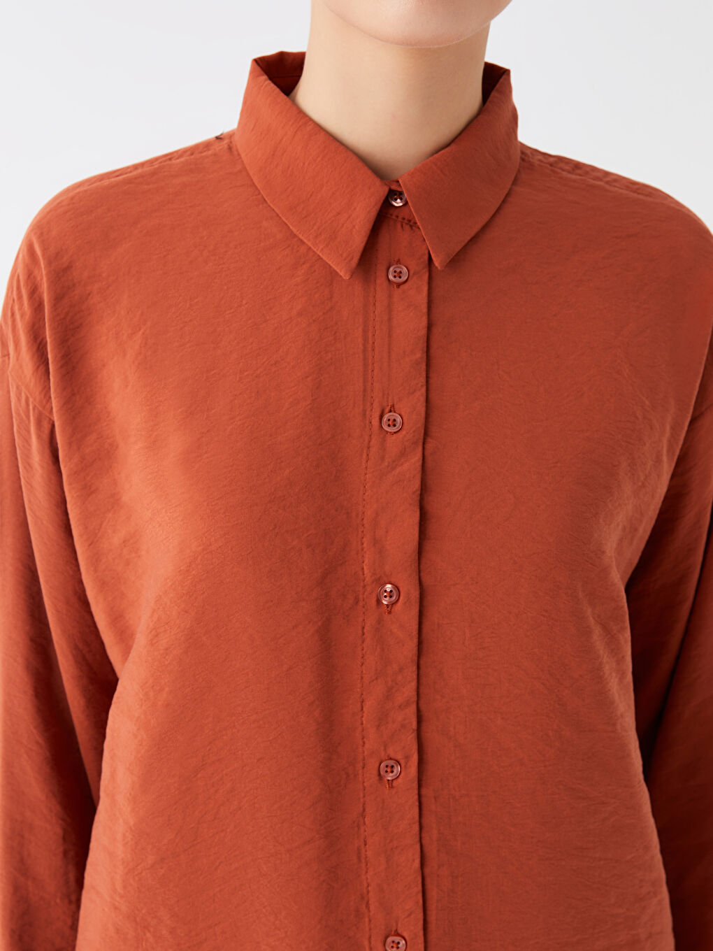 Turuncu Düz Uzun Kollu Oversize Kadın Gömlek Tunik-3