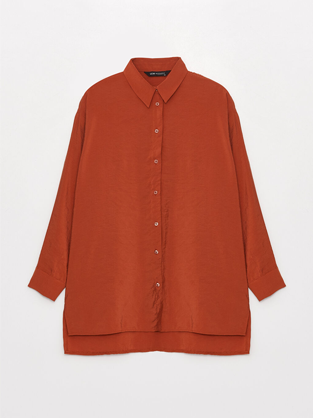 Turuncu Düz Uzun Kollu Oversize Kadın Gömlek Tunik-5