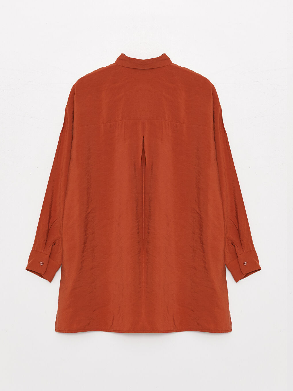 Turuncu Düz Uzun Kollu Oversize Kadın Gömlek Tunik-6