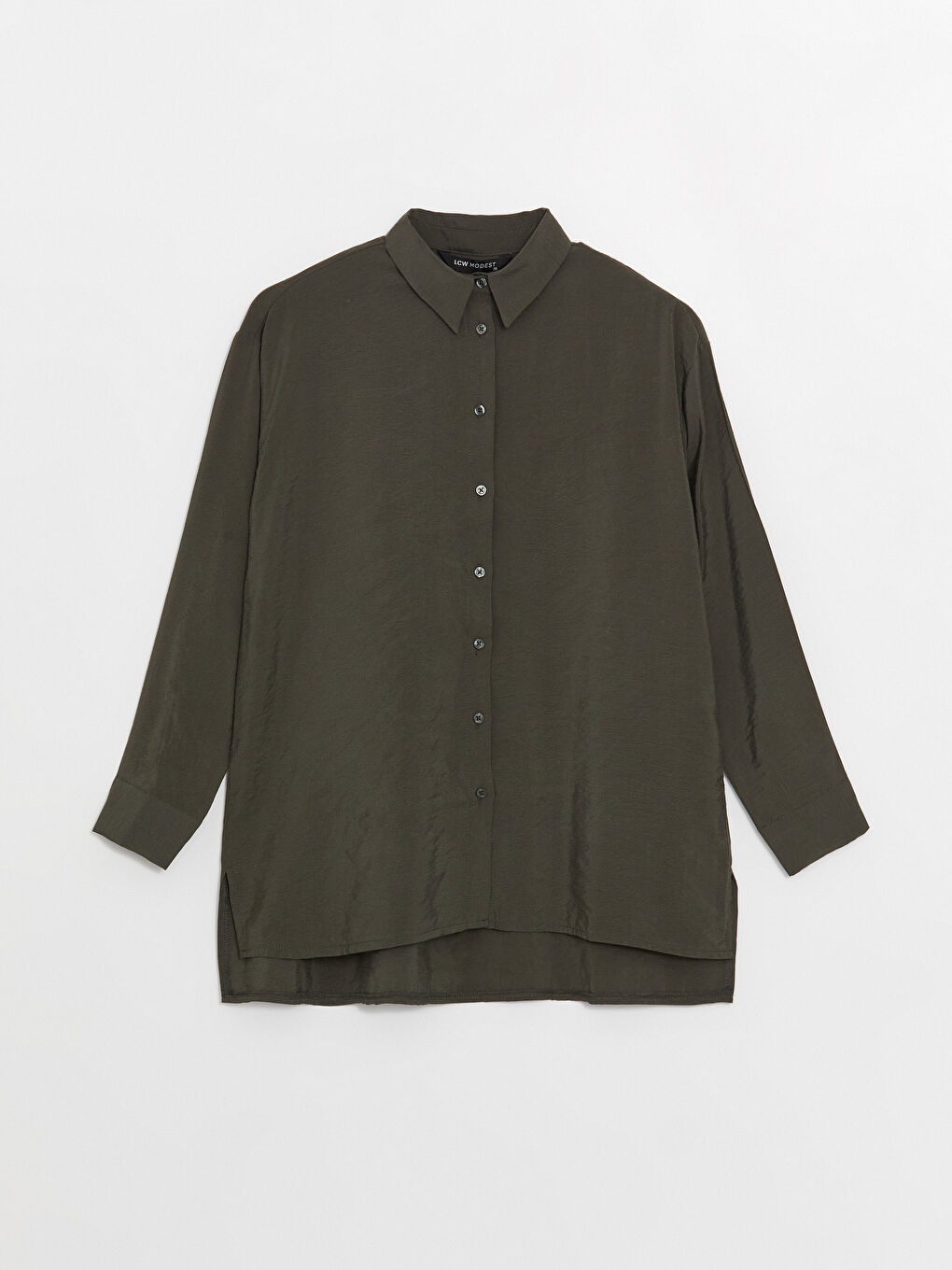 Haki Düz Uzun Kollu Oversize Kadın Gömlek Tunik-4