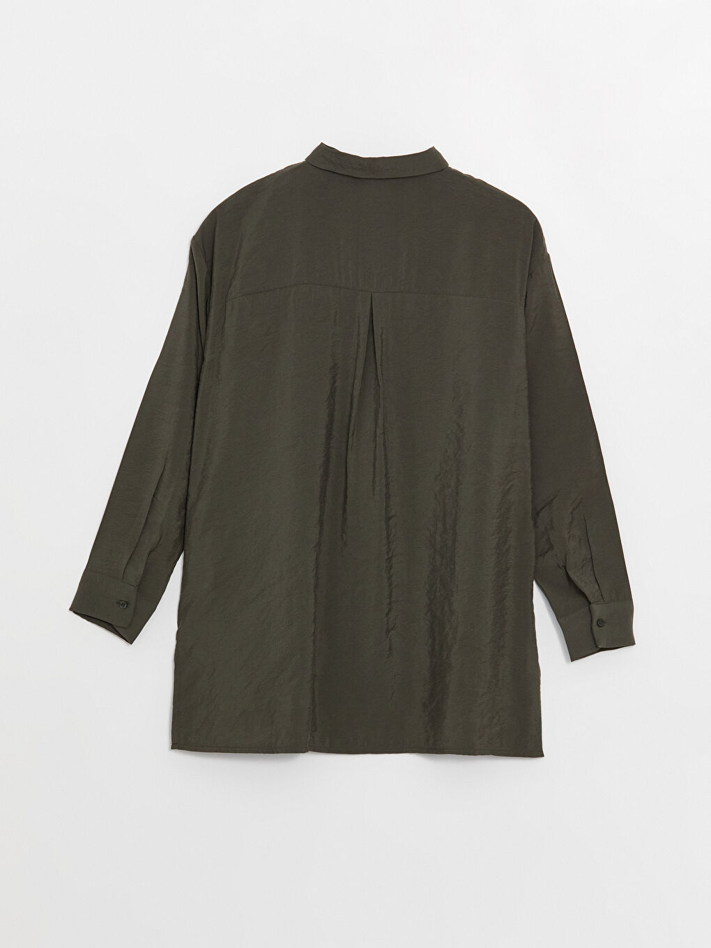 Haki Düz Uzun Kollu Oversize Kadın Gömlek Tunik-5