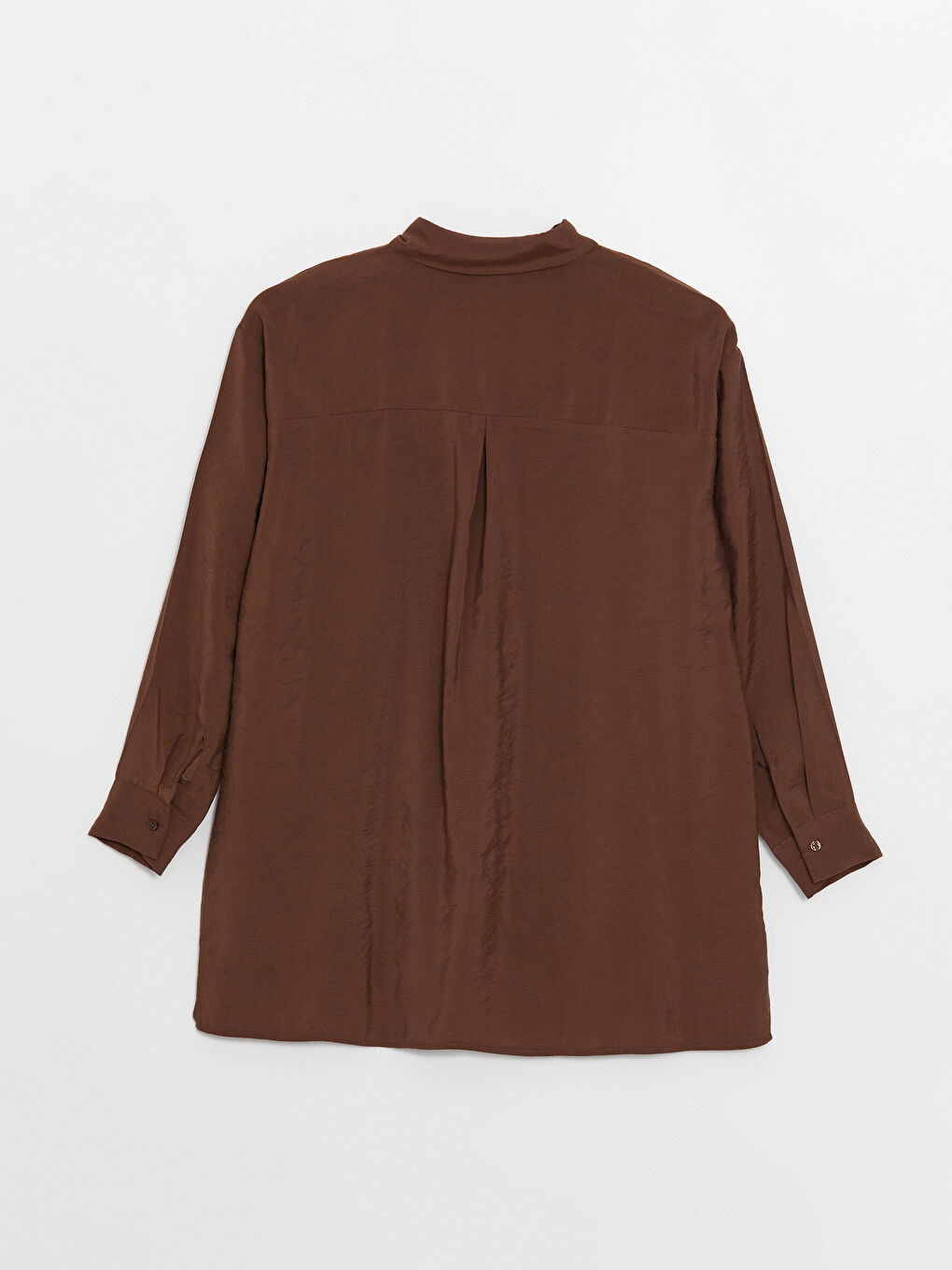 Kahverengi Düz Uzun Kollu Oversize Kadın Gömlek Tunik-6