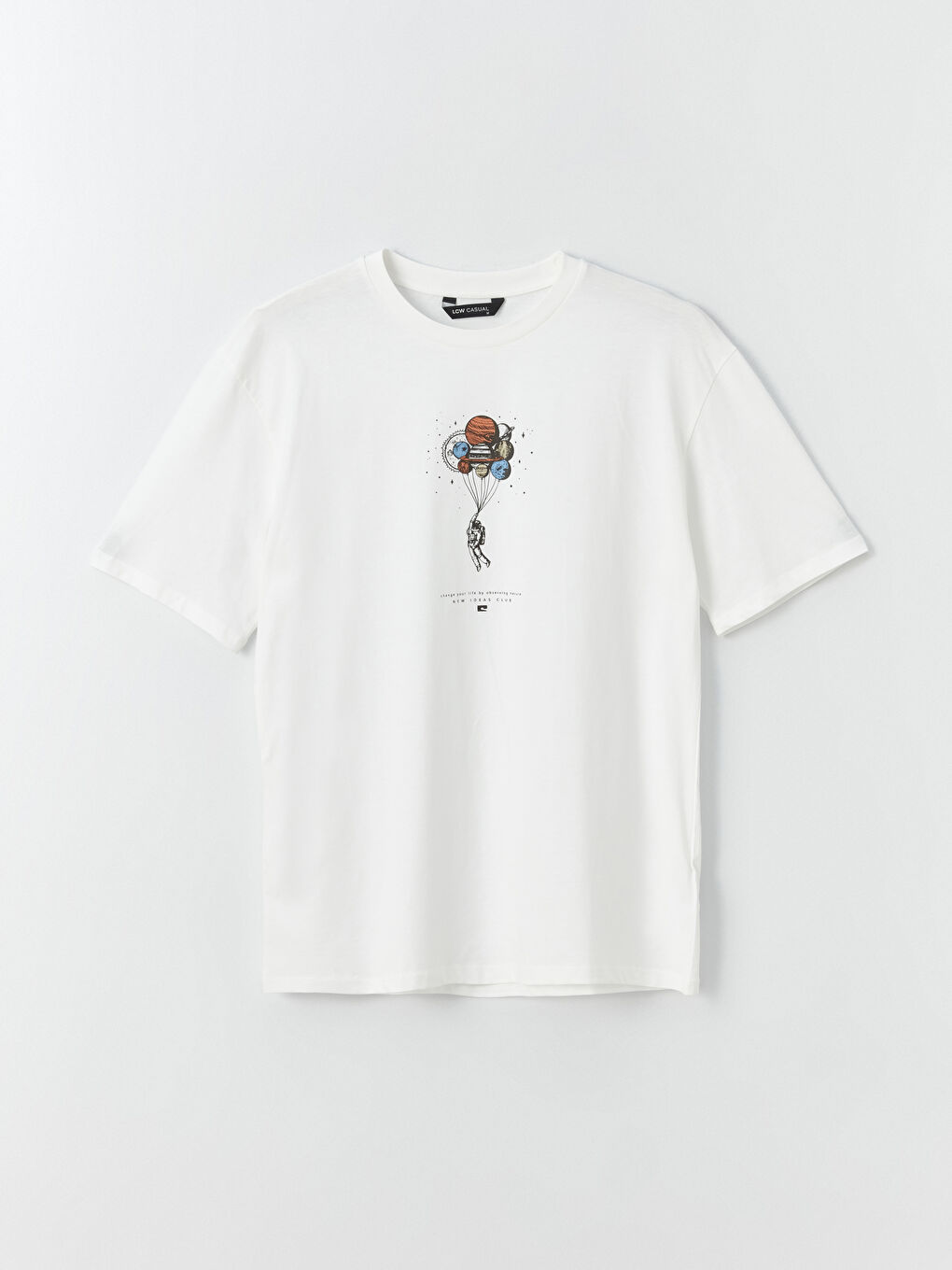 Ekru Bisiklet Yaka Kısa Kollu Baskılı Penye Erkek Tişört