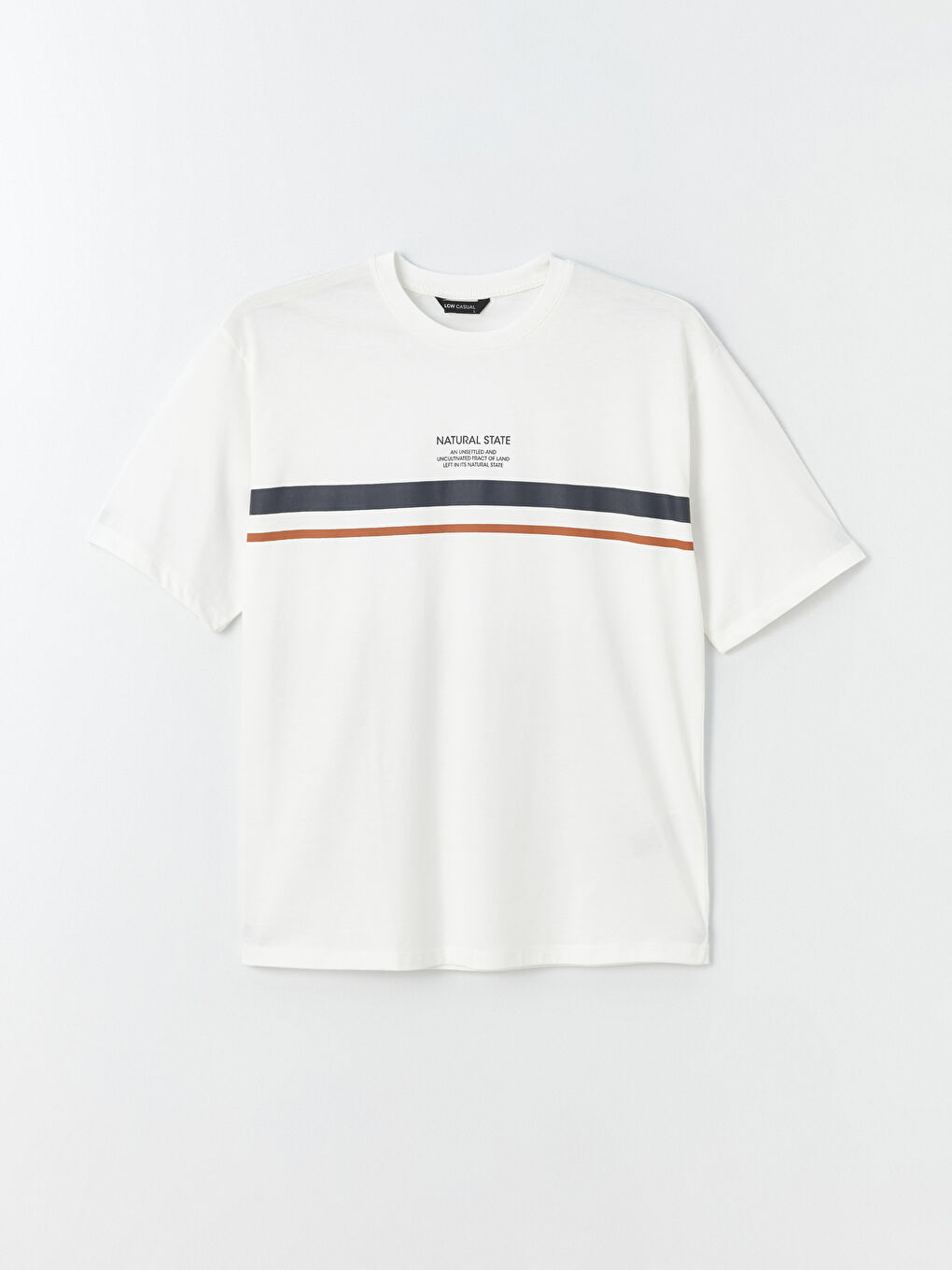 Ekru Bisiklet Yaka Kısa Kollu Baskılı Penye Erkek Tişört-5