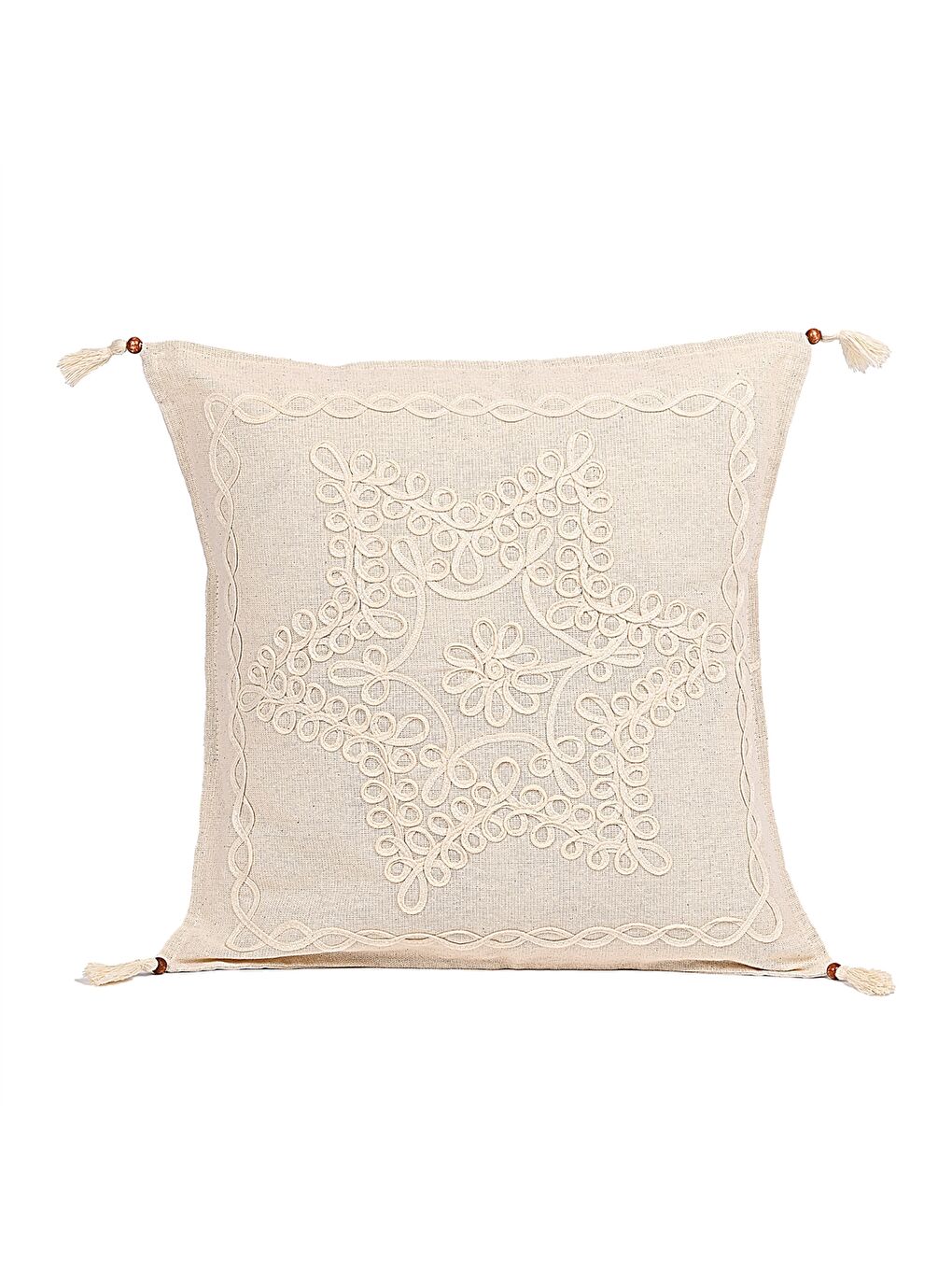 Ekru Desenli Kırlent Kılıfı 44x44 cm-1