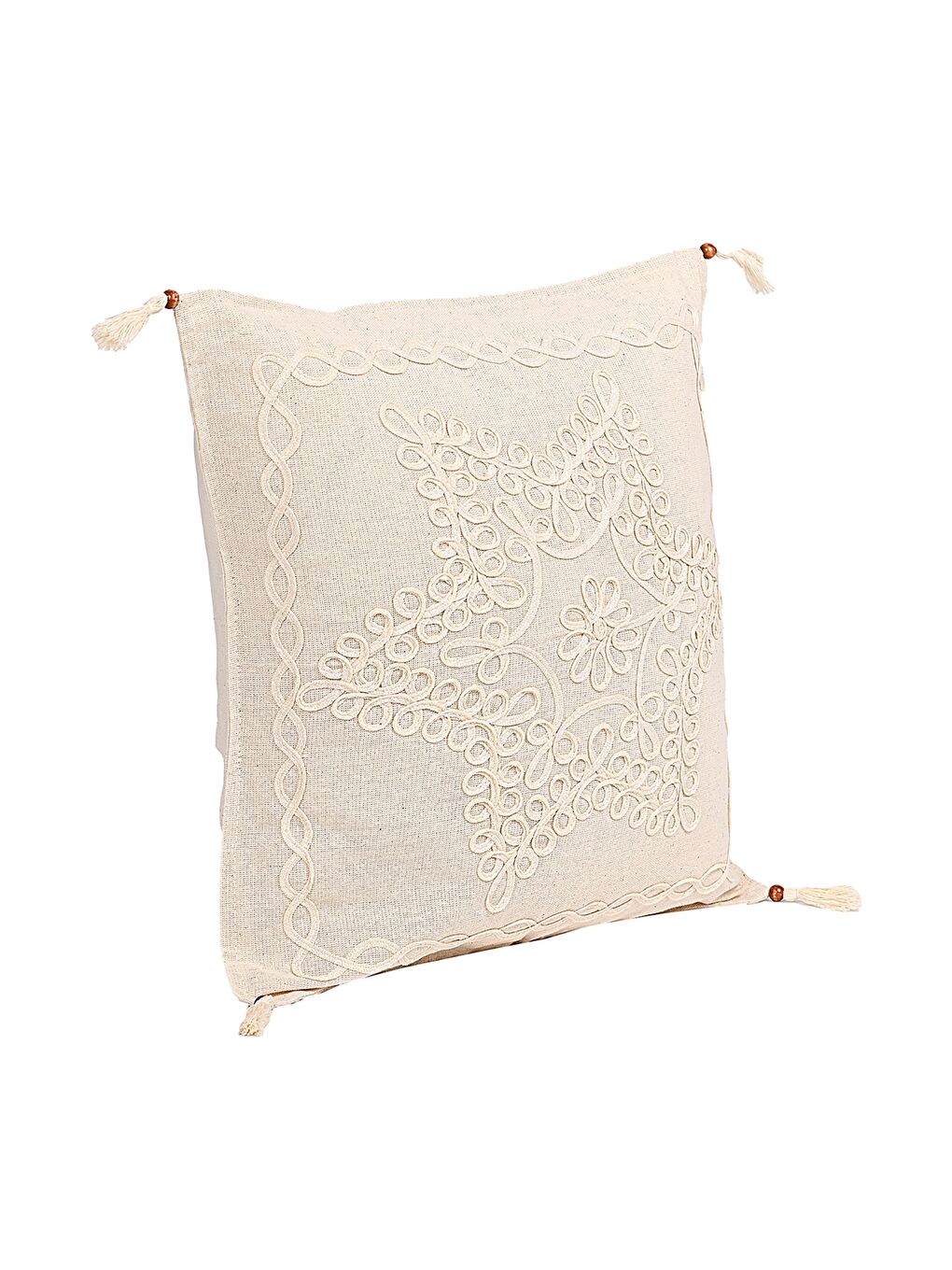 Ekru Desenli Kırlent Kılıfı 44x44 cm-2