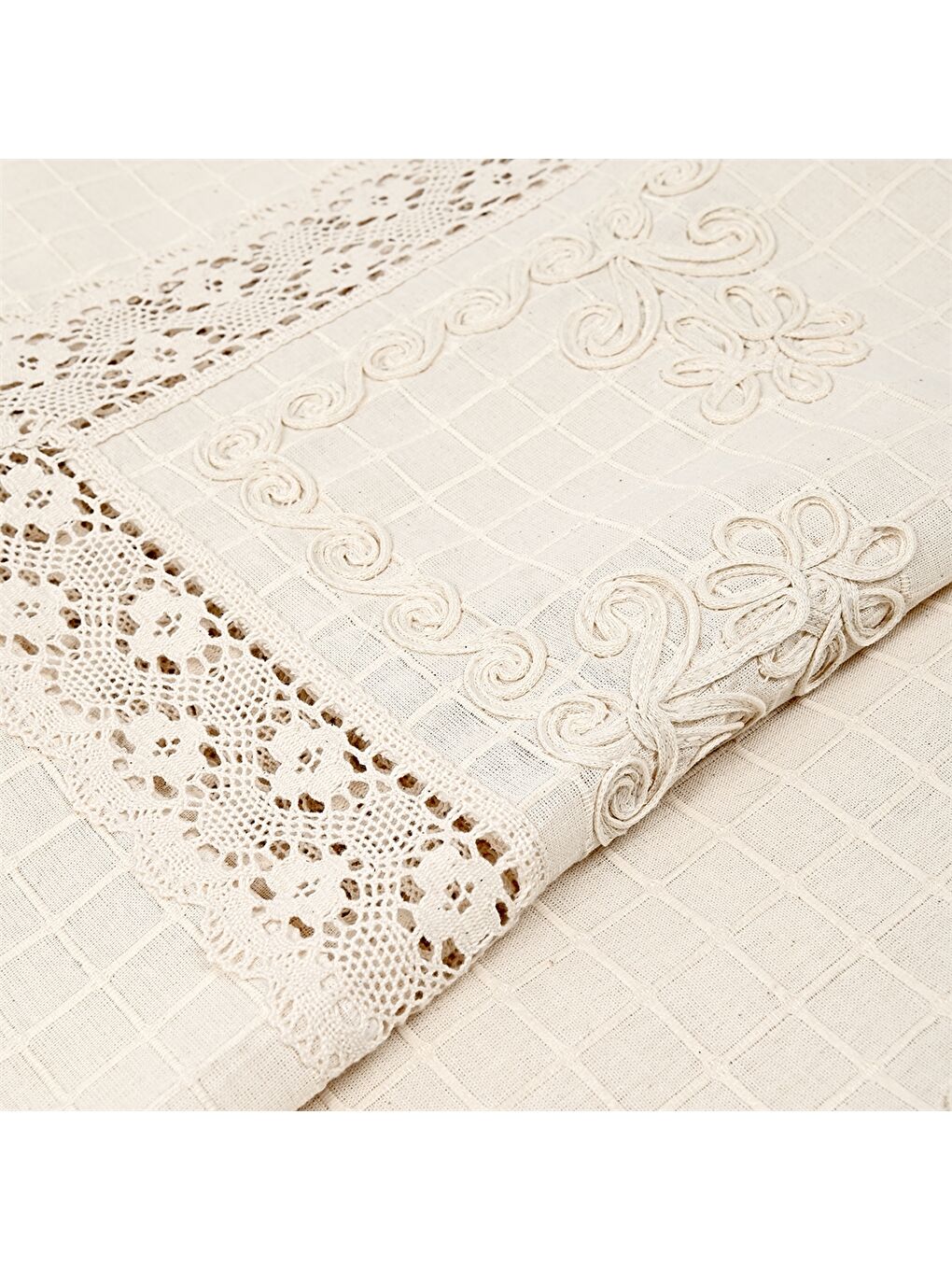 Ekru Desenli Masa Örtüsü 160x220 cm-4