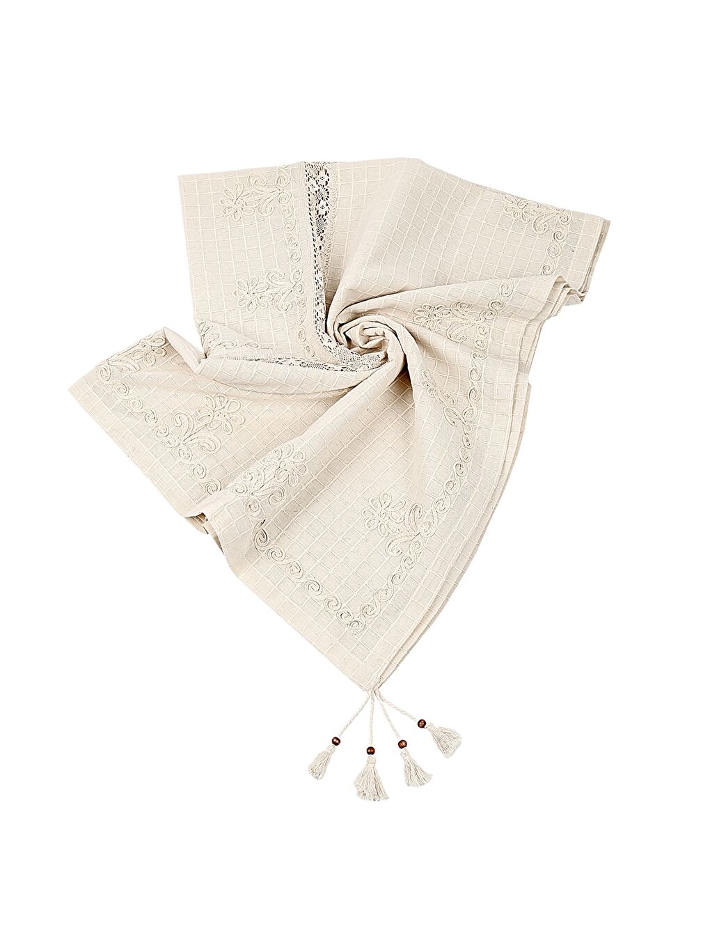 Ekru Desenli Masa Örtüsü 160x220 cm-7