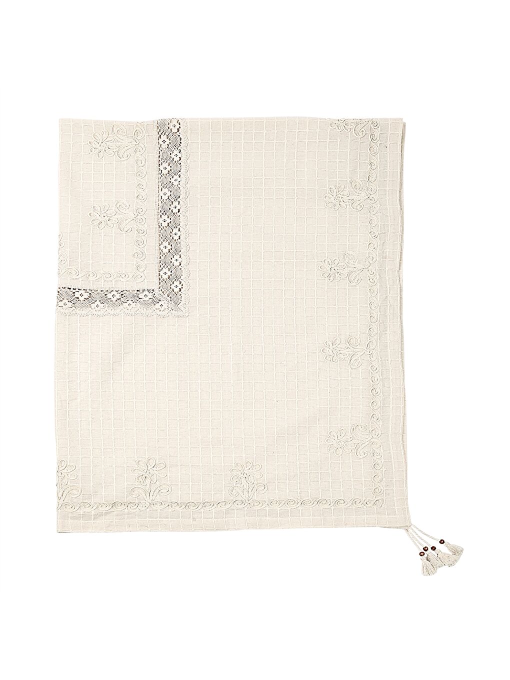 Ekru Desenli Masa Örtüsü 160x220 cm-8