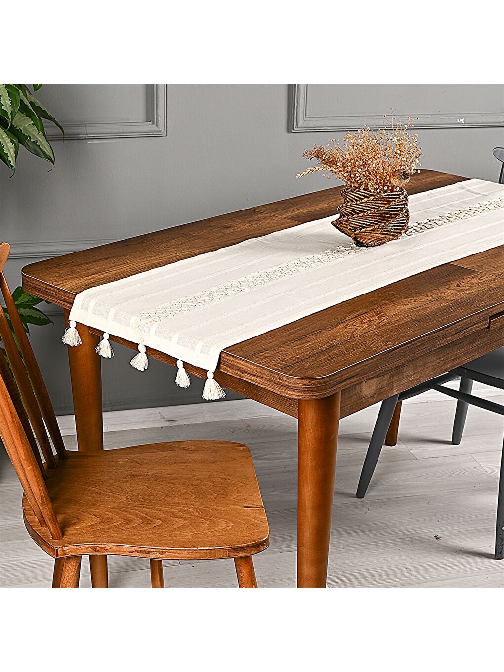 Ekru Desenli Runner 45x140 cm