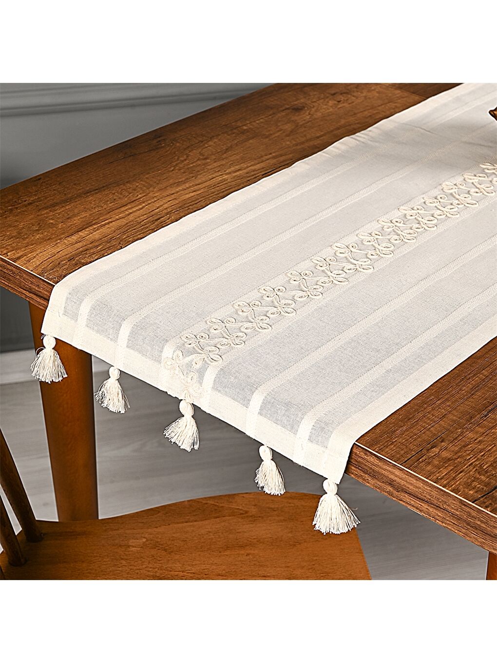 Ekru Desenli Runner 45x140 cm-1