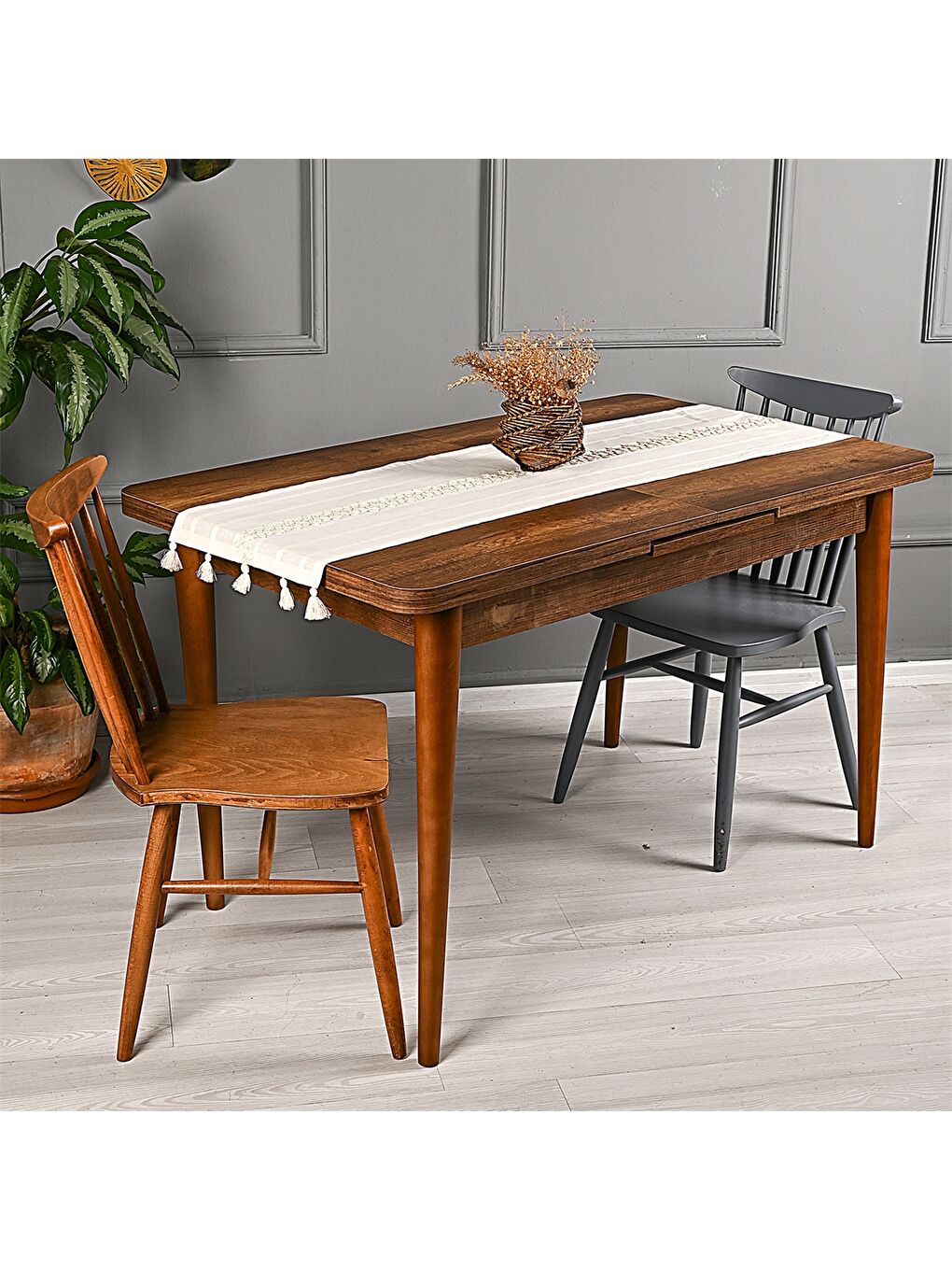 Ekru Desenli Runner 45x140 cm-2