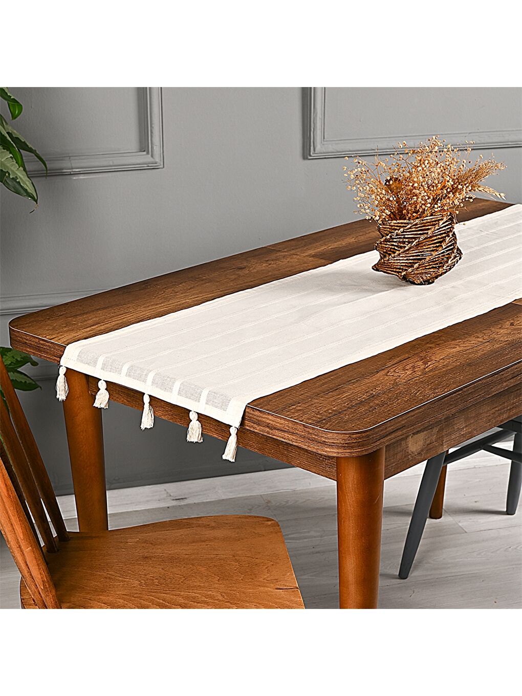 Ekru Çizgili Runner 45x140 cm