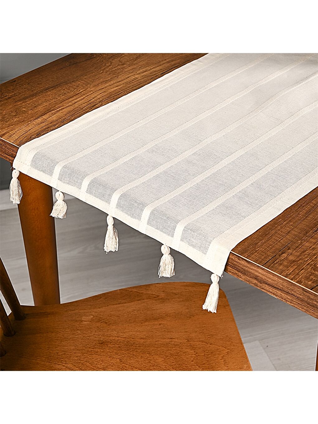 Ekru Çizgili Runner 45x140 cm-1