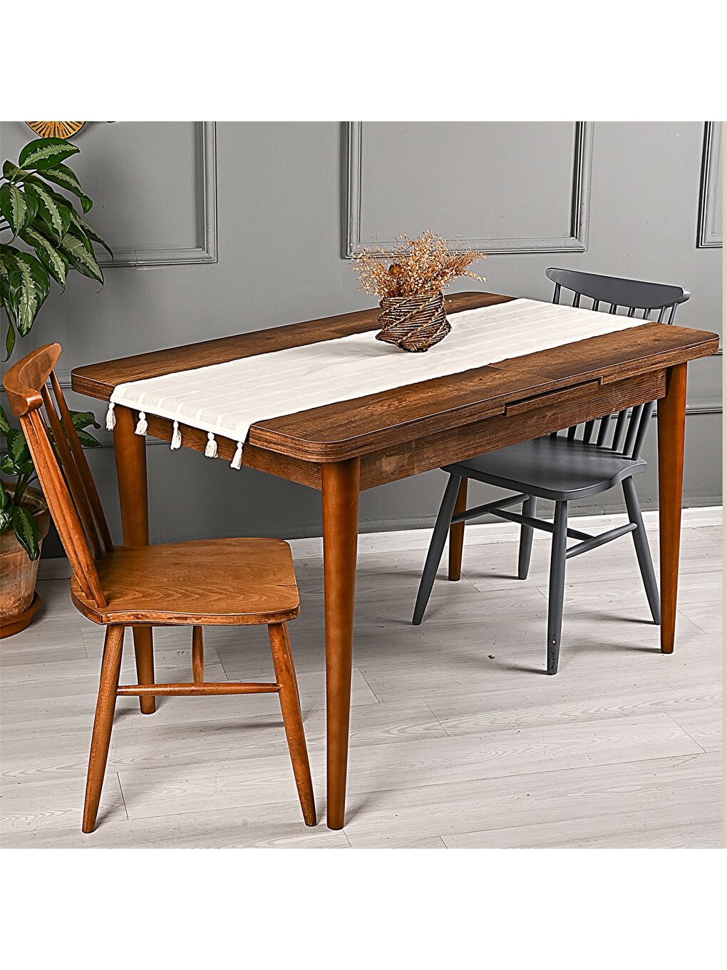 Ekru Çizgili Runner 45x140 cm-2