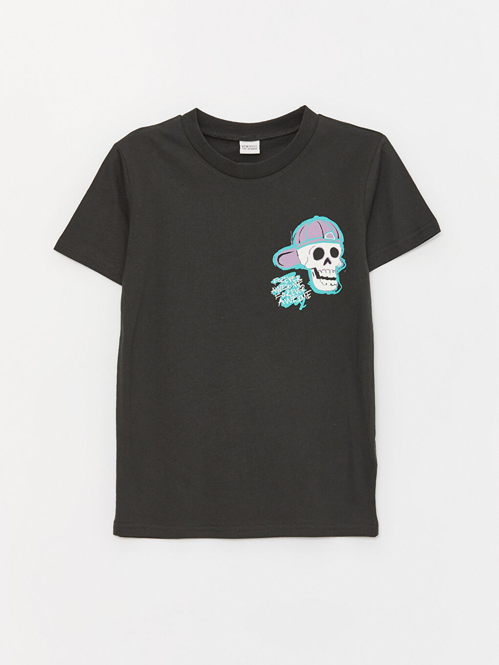 Antrasit Bisiklet Yaka Baskılı Kısa Kollu Erkek Çocuk Tişört