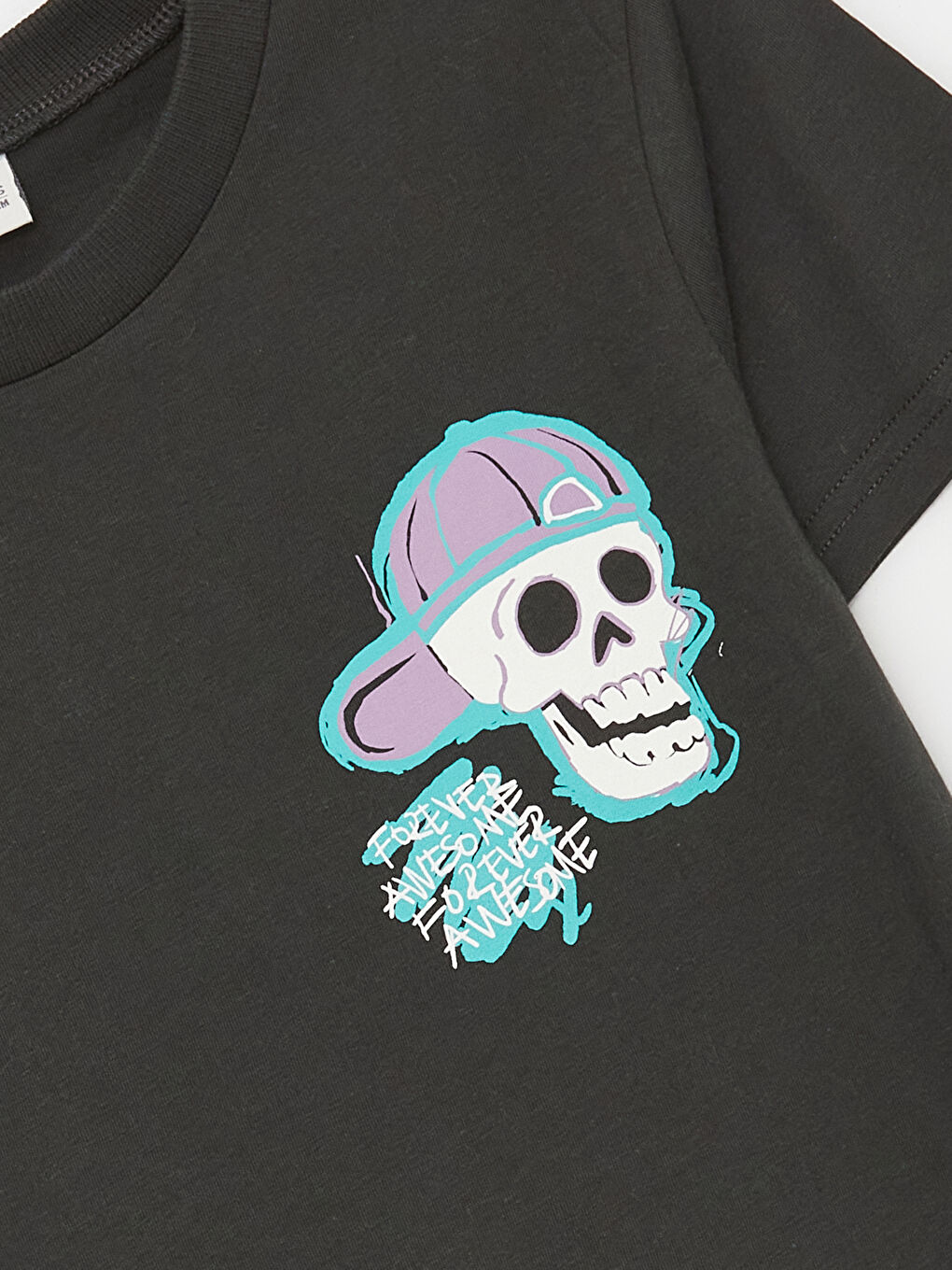 Antrasit Bisiklet Yaka Baskılı Kısa Kollu Erkek Çocuk Tişört-1