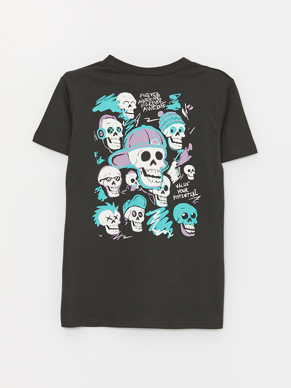 Antrasit Bisiklet Yaka Baskılı Kısa Kollu Erkek Çocuk Tişört-2