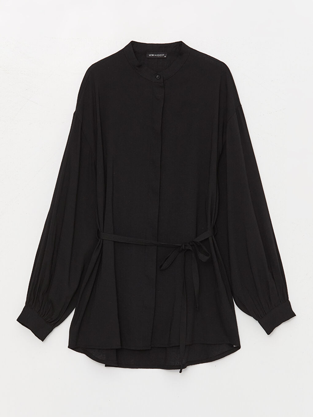 Siyah Hakim Yaka Düz Uzun Kollu Oversize Kadın Tunik-5