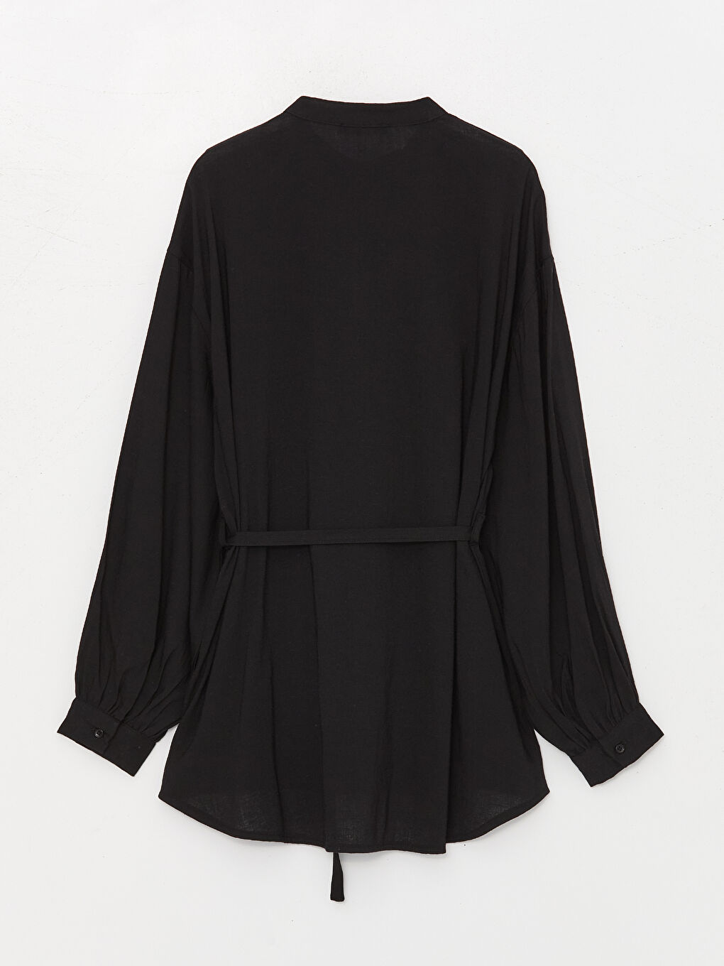 Siyah Hakim Yaka Düz Uzun Kollu Oversize Kadın Tunik-6