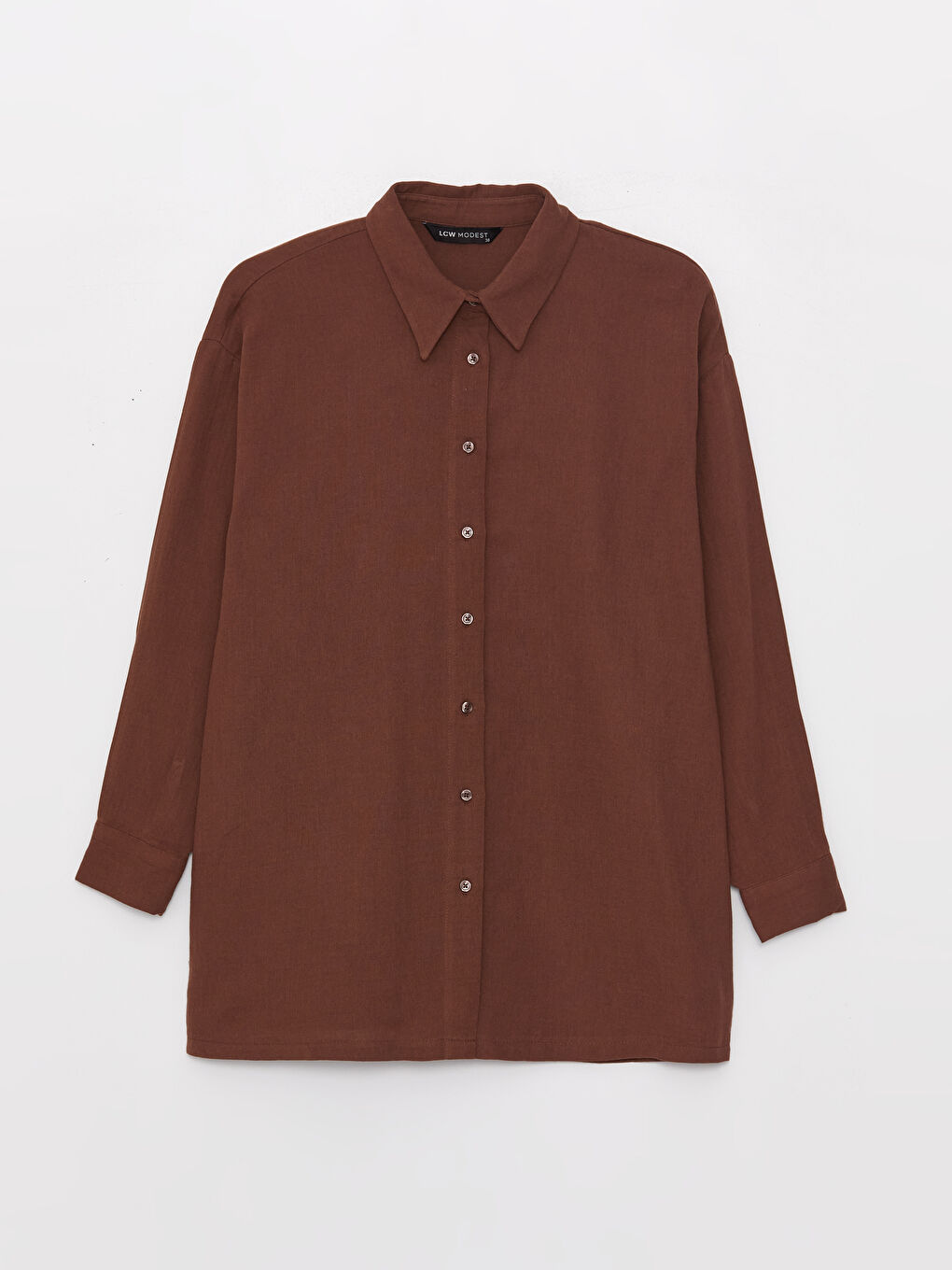 Kahverengi Düz Uzun Kollu Oversize Kadın Gömlek Tunik-4