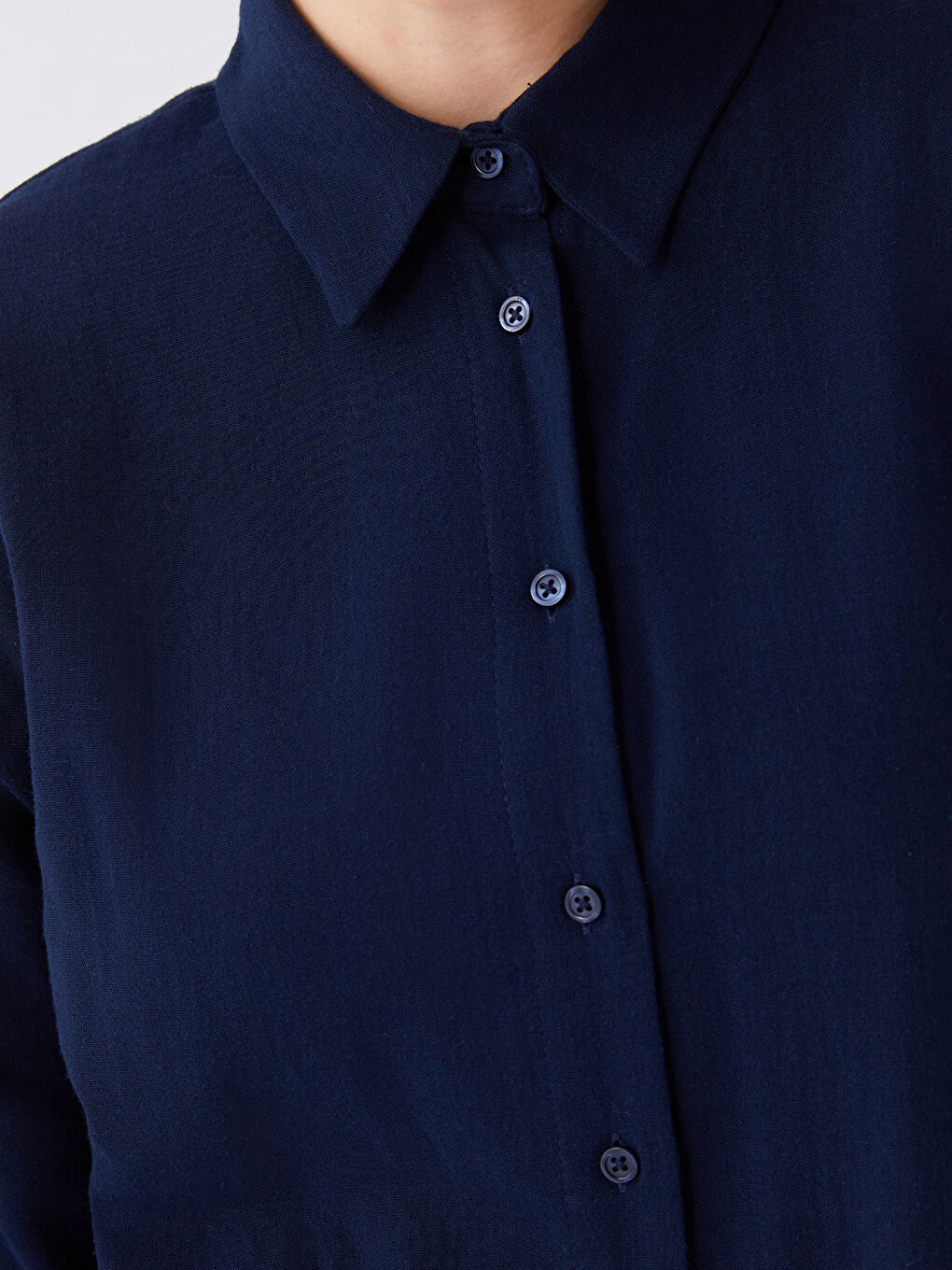 Lacivert Düz Uzun Kollu Oversize Kadın Gömlek Tunik-3