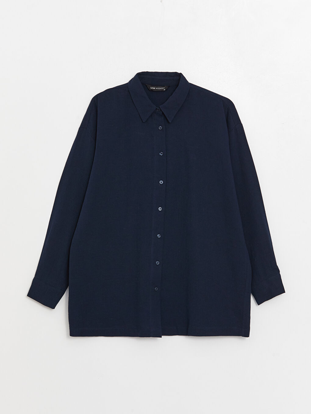 Lacivert Düz Uzun Kollu Oversize Kadın Gömlek Tunik-5