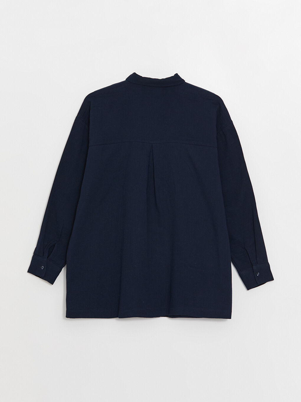 Lacivert Düz Uzun Kollu Oversize Kadın Gömlek Tunik-6