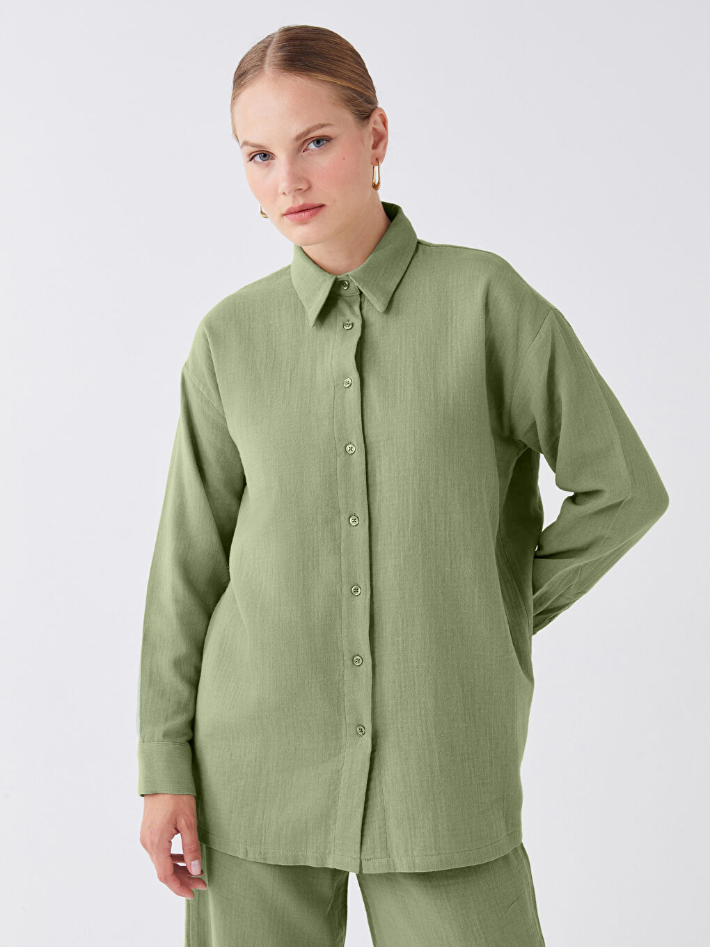 Plain Long Sleeve Oversize Women's Shirt Tunic