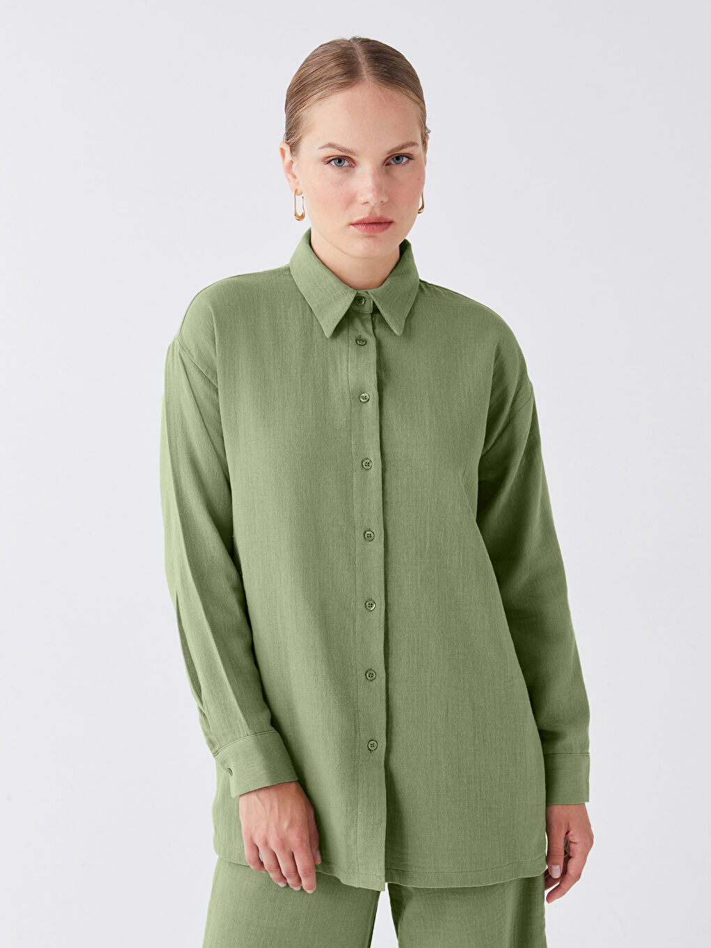 Plain Long Sleeve Oversize Women's Shirt Tunic-1