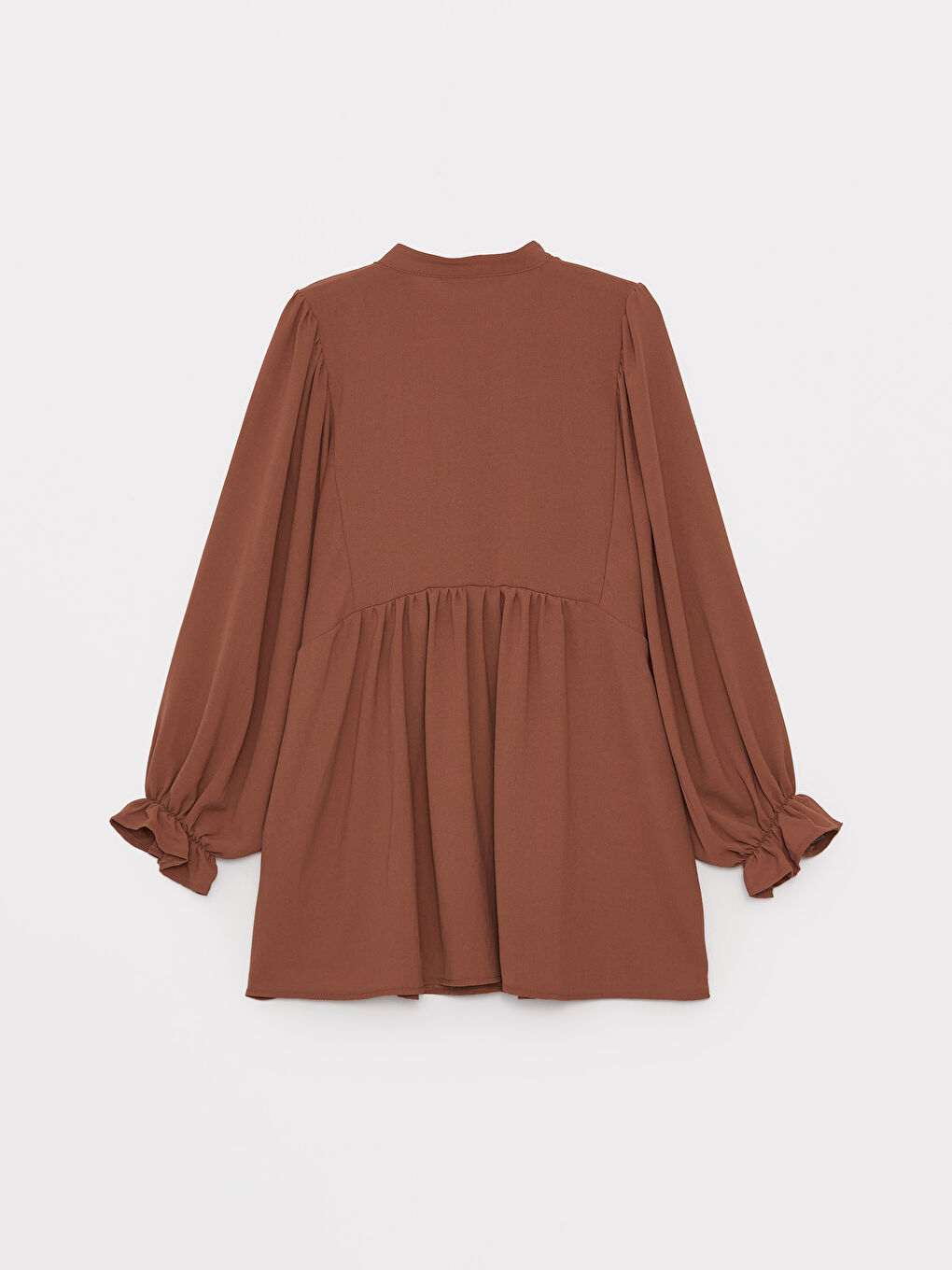 Kahverengi Hakim Yaka Düz Uzun Kollu Oversize Kadın Tunik-6