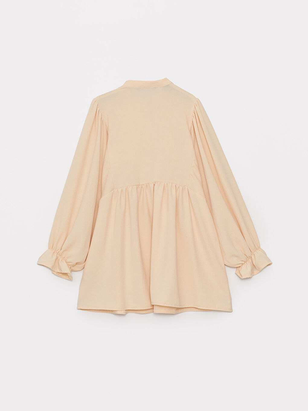 Bej Hakim Yaka Düz Uzun Kollu Oversize Kadın Tunik-6