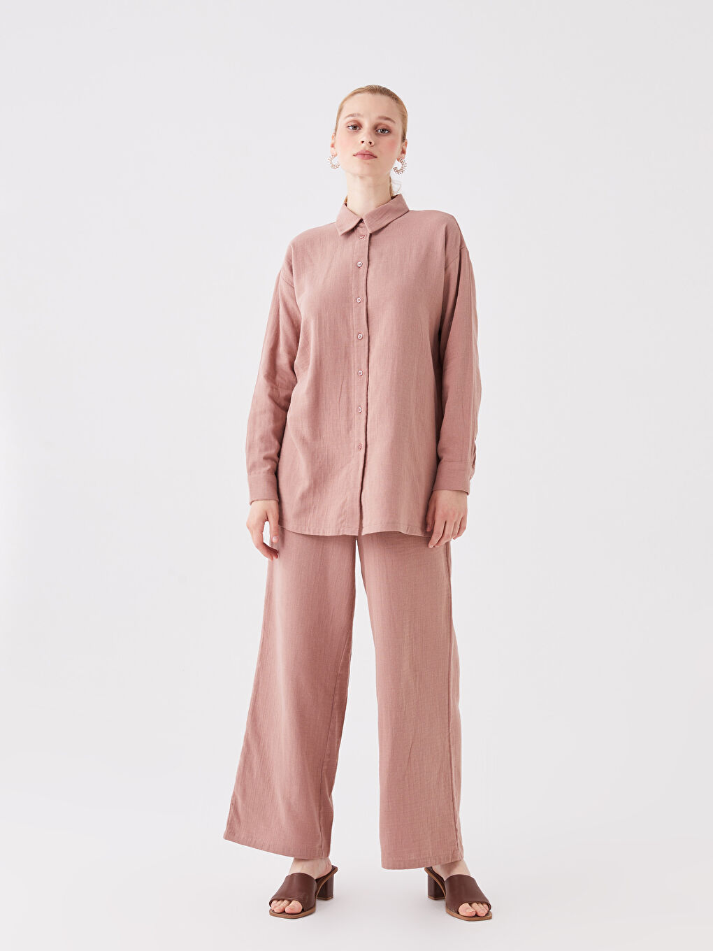 Pembe Beli Lastikli Rahat Kalıp Kadın Pantolon