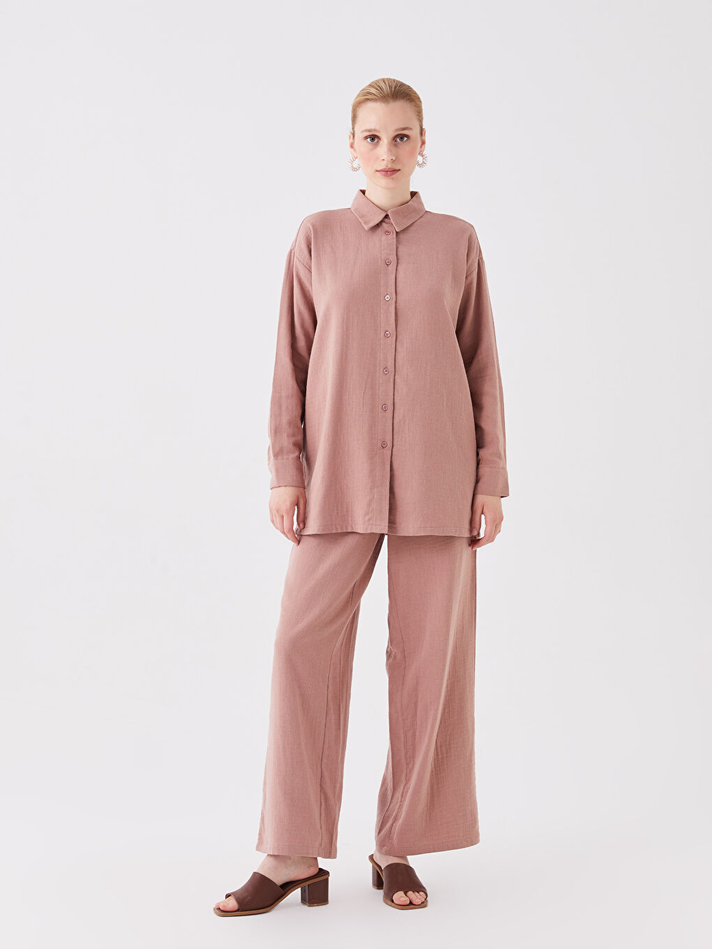 Pembe Beli Lastikli Rahat Kalıp Kadın Pantolon-1