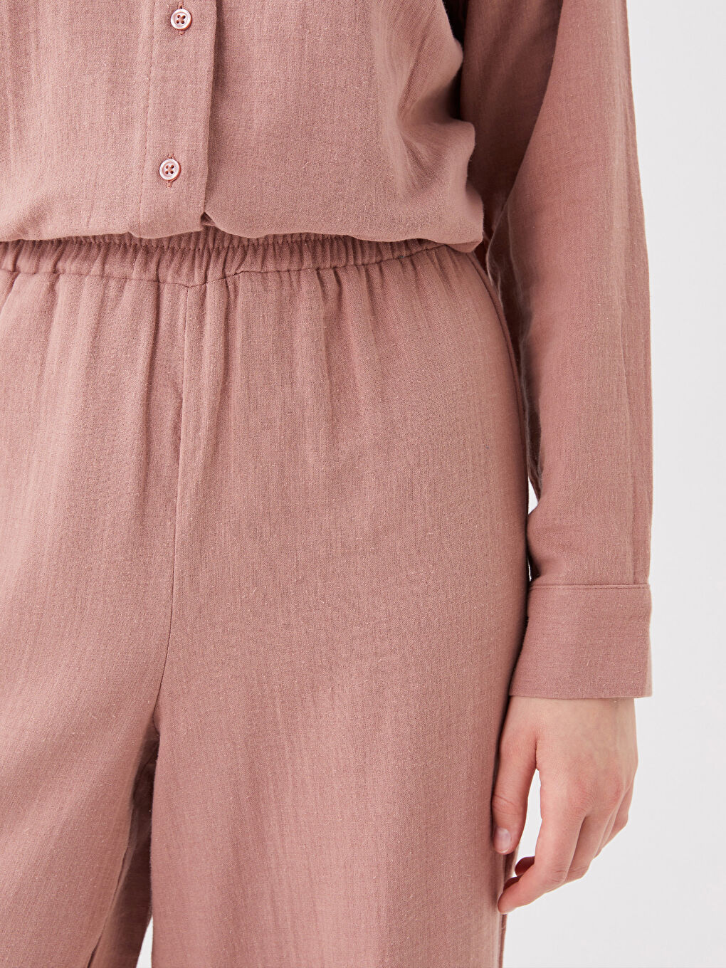 Pembe Beli Lastikli Rahat Kalıp Kadın Pantolon-2